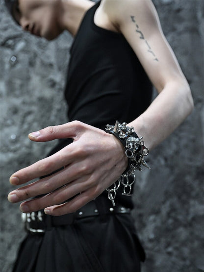 Heavy Hardcore Punk Leather Bracelet【s0000018871】