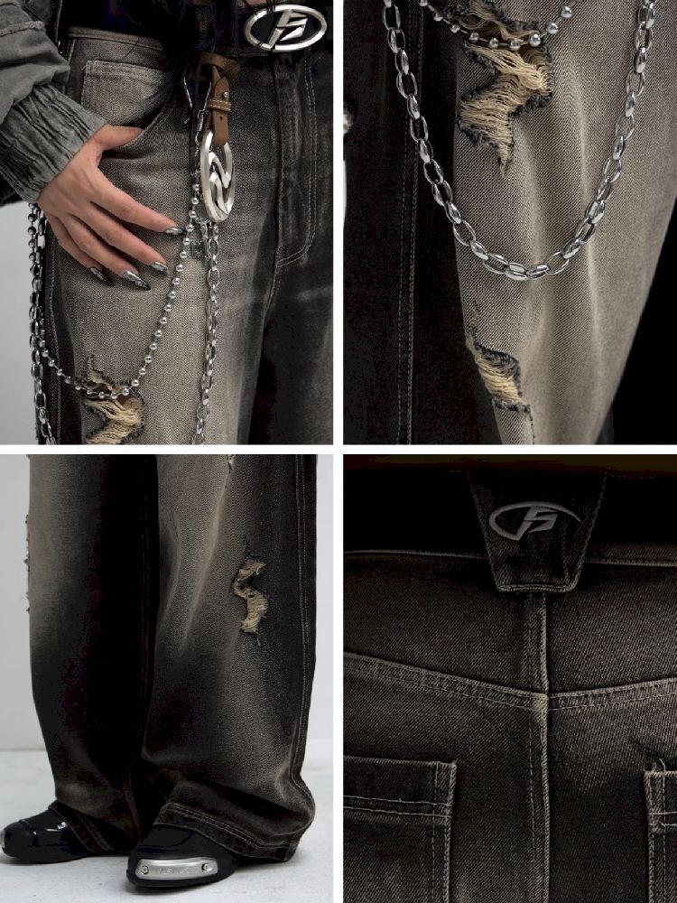 Hole Breaking Wide Leg Jeans【s0000011365】