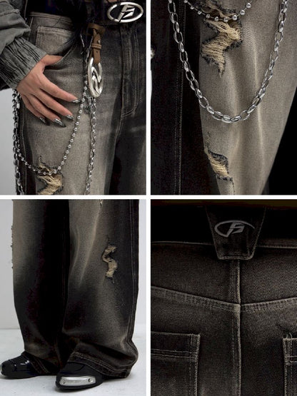 Hole Breaking Wide Leg Jeans【s0000011365】