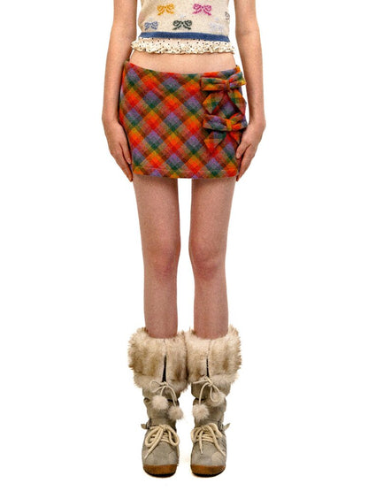 Pure Wool Colored Check Bow Skirt【s0000016089】