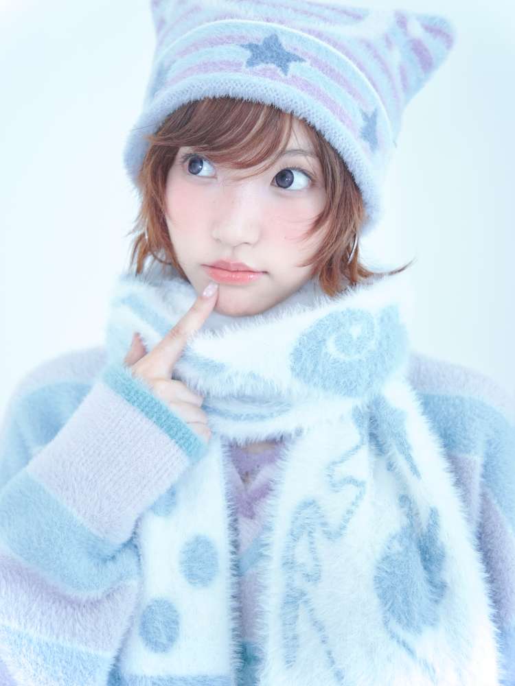 Blue White Polka Dot Mink Fringe Scarf【s0000014690】