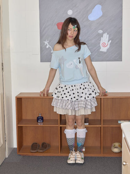 Light Wing Print Loose T-Shirt Top【s0000018712】