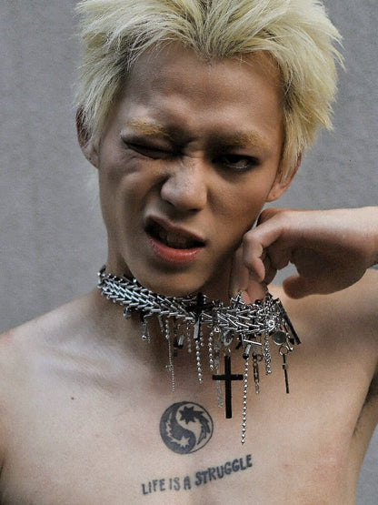 Pure Handmade Cross Punk Necklace【s0000018909】