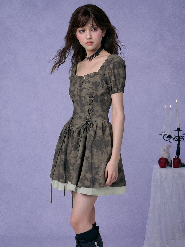 Strap Giant Waist Grip Print Dress【s0000017279】