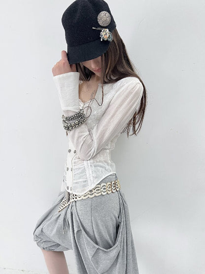 Vintage Lace Stitched Square Neck Shirt【s0000015910】