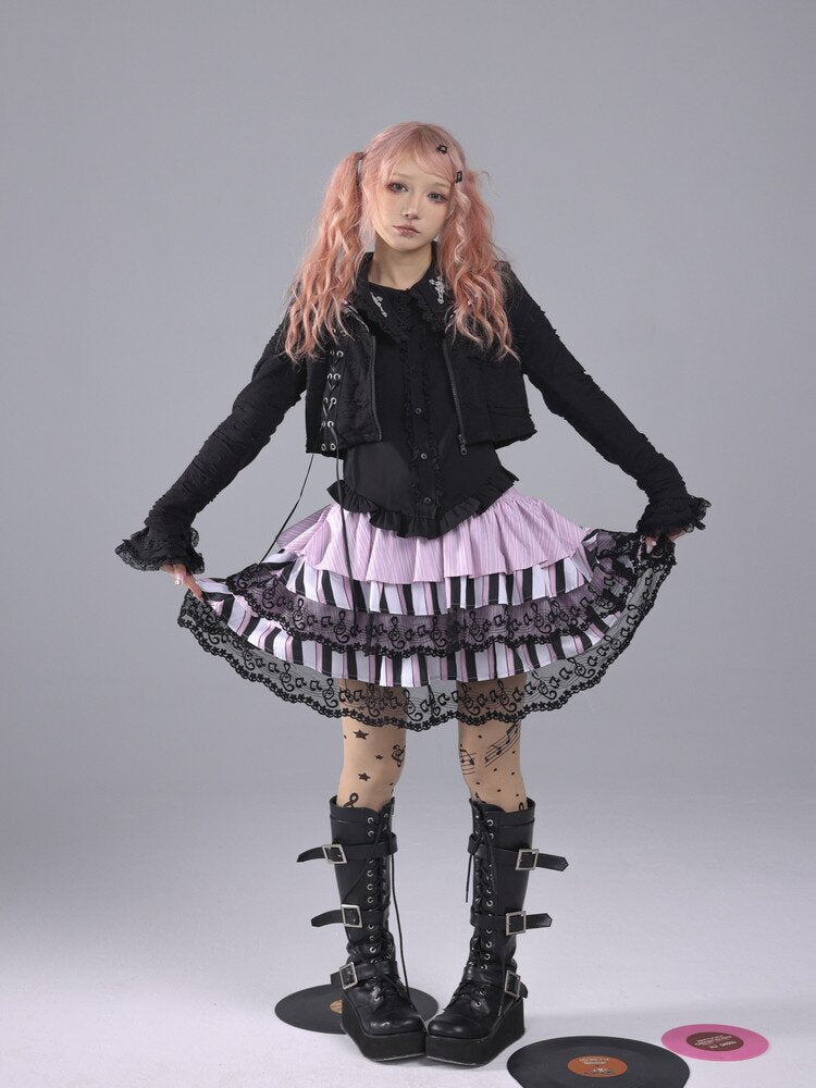 Striped Note Element Puffy Skirt【s0000016225】