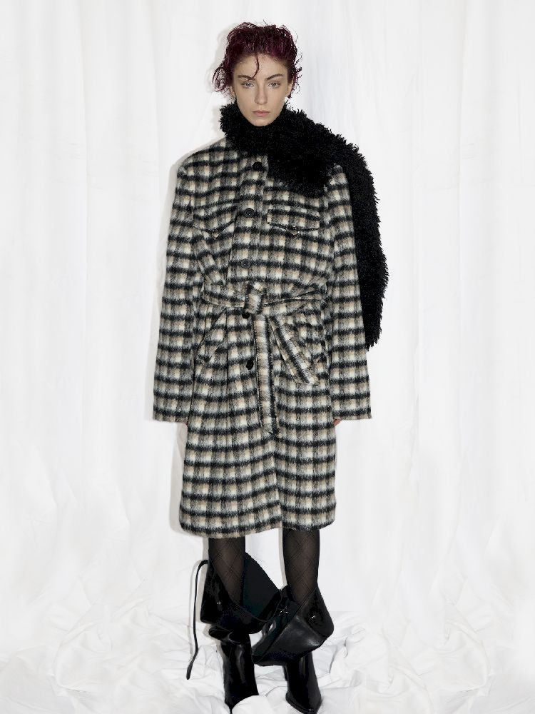 Wool Scarf Plaid Coat [S0000010945]