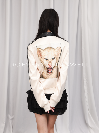 Satin Patchwork Riveted Leather Jacket【s0000019120】
