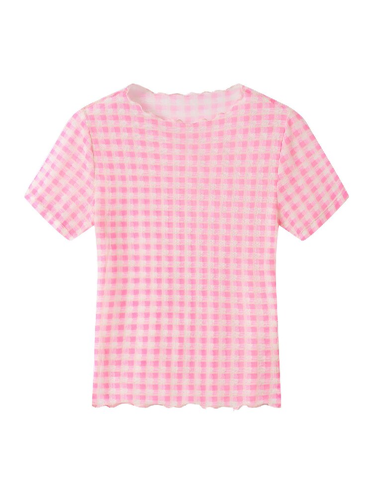 Mesh Plaid Short Sleeve Base Layer【s0000017693】