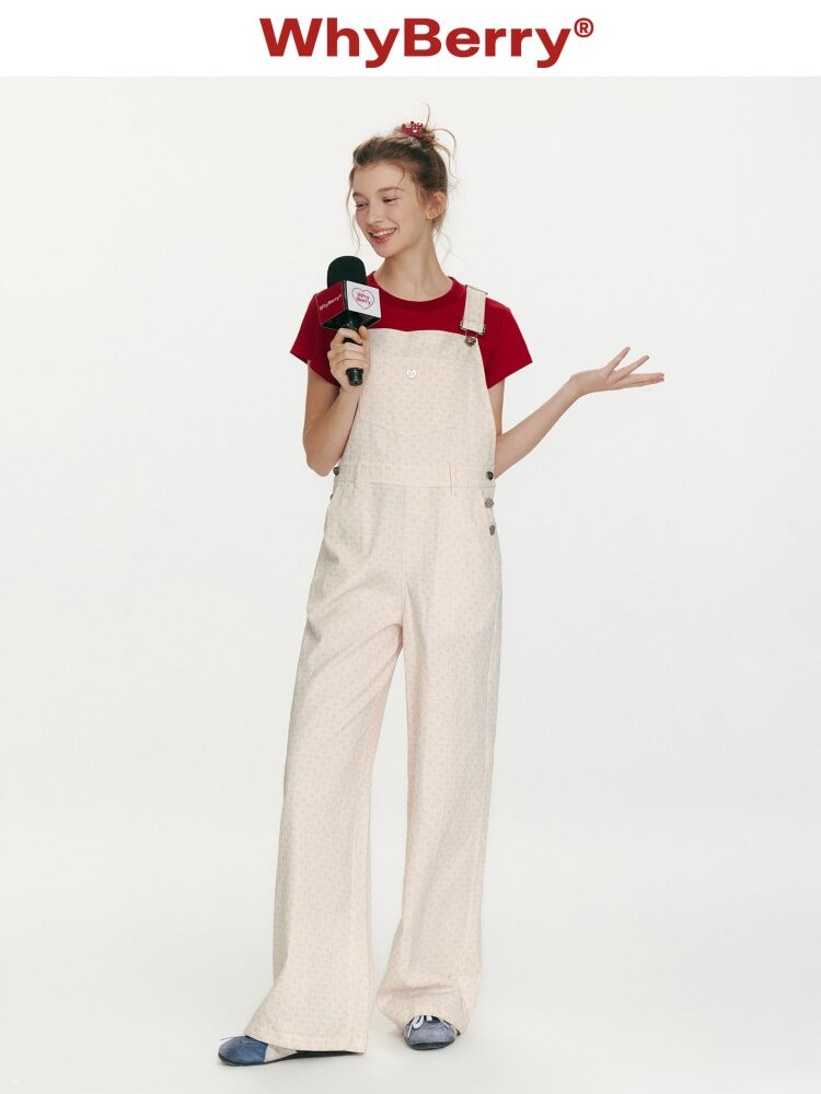 Strawberry Print Denim Bib Pants【s0000015686】