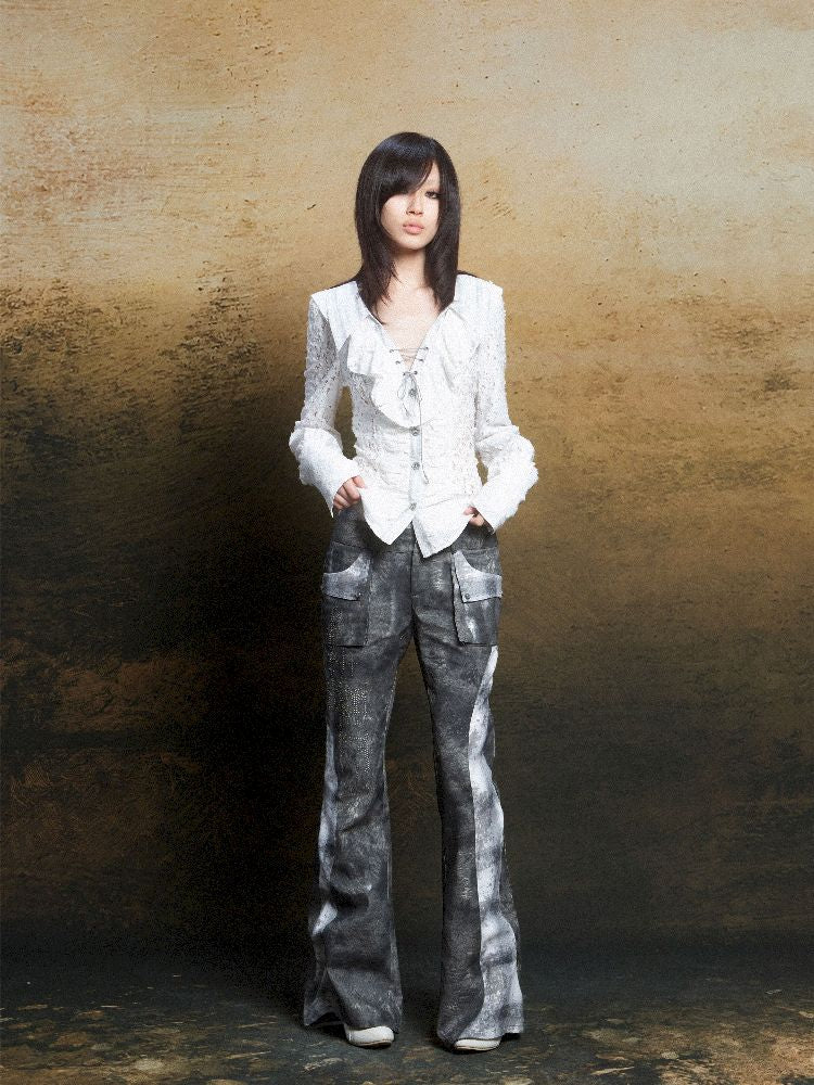 Ruffle Double Layer Collar Slim Shirt【s0000011814】