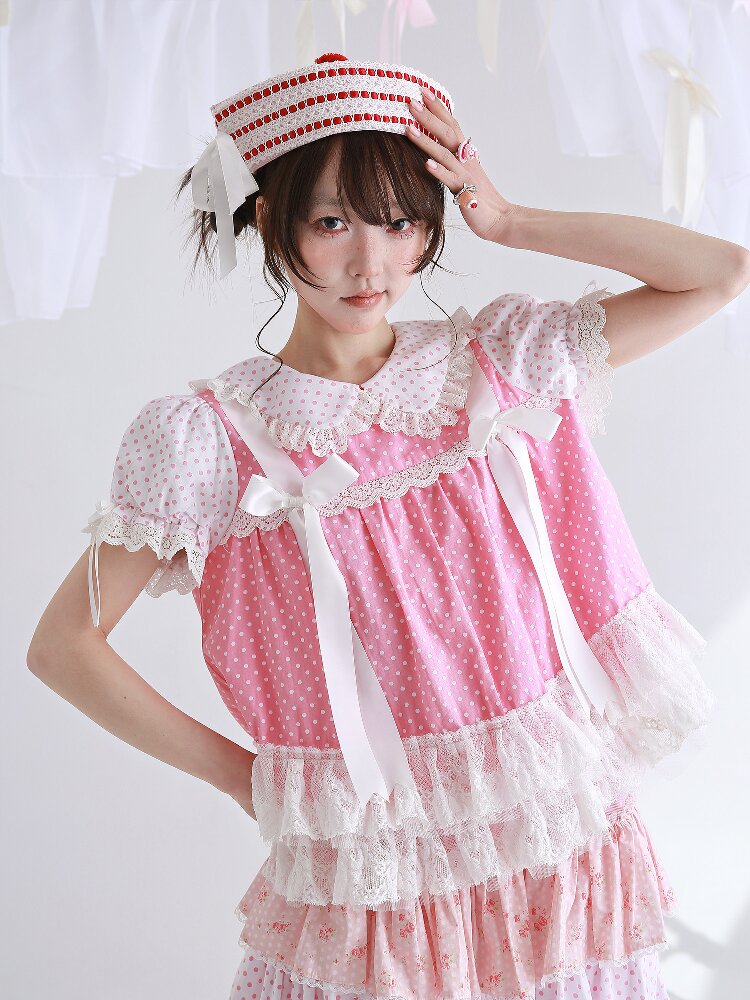 Pink Polka Dot Bow Inner Shirt【s0000016554】