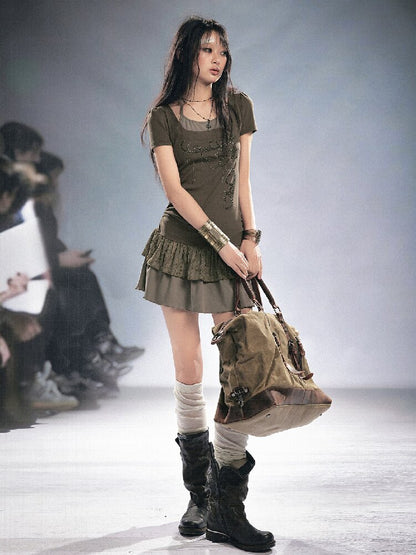 Studded Lace Stitching Slip Dress【s0000016218】