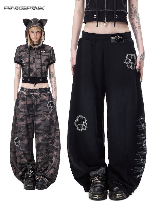 Rhinestone Camo Riveted Sweatpants【s0000017727】