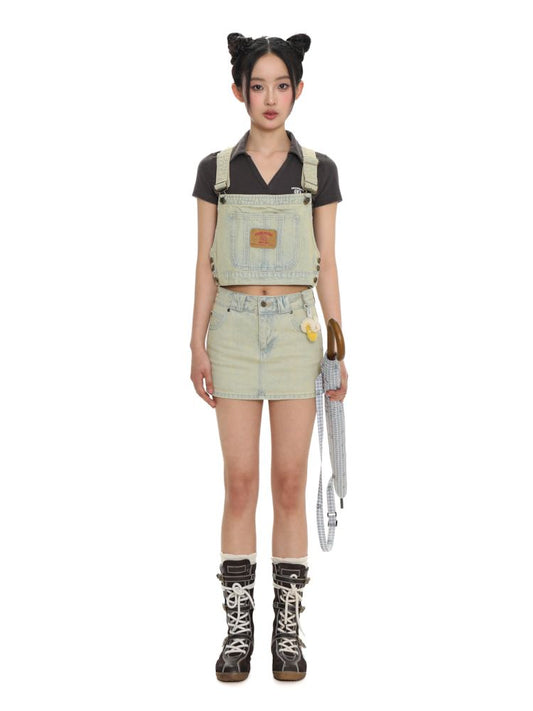 Cowhide Label Short Vest Sleeveless Denim Top【s0000008674】