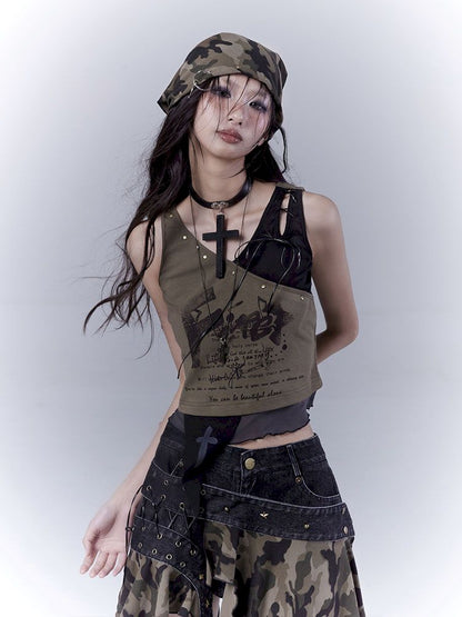 Wasteland slimming printed vest top【s0000012840】