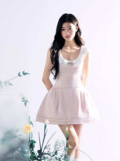 Satin Glossy U-Neck Puffy Dress【s0000015914】