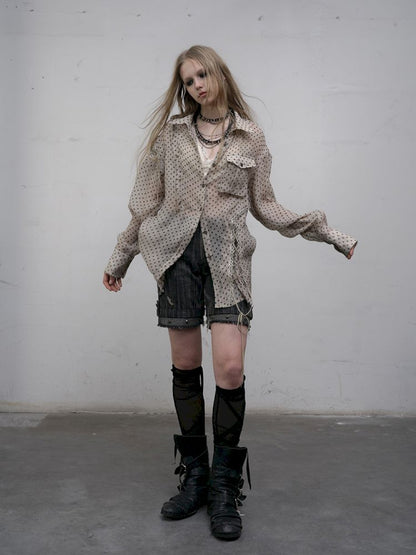 Polka dot plaid sun loose shirt【s0000012622】