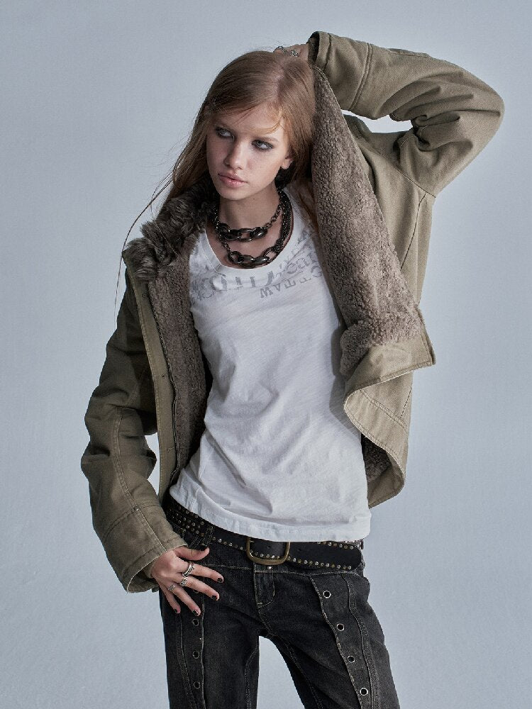 Distressed Lambswool Padded Jacket【s0000019094】