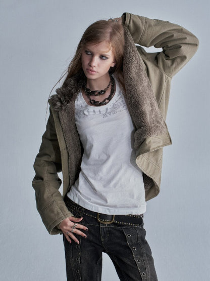 Distressed Lambswool Padded Jacket【s0000019094】