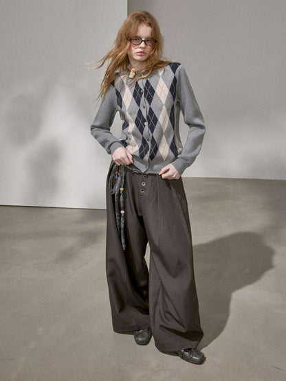 Diamond Plaid Knit Sweater Pants【s0000015072】