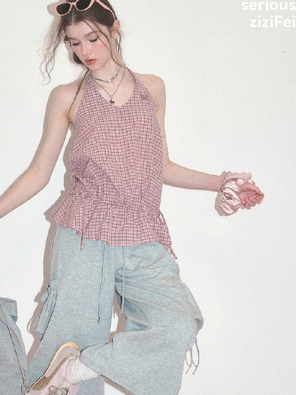 American Vintage Plaid Halter Top【s0000017749】