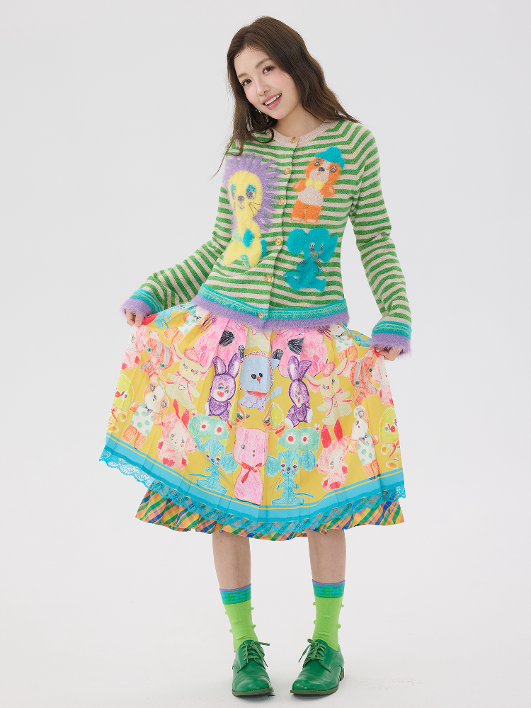 Graffiti Pleated Lace Slimming Skirt【s0000016194】