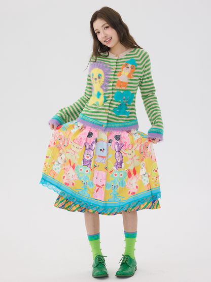 Graffiti Pleated Lace Slimming Skirt【s0000016194】