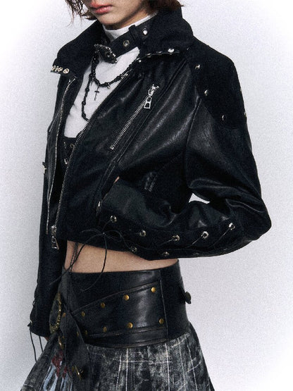 Punk Stacked Collar Slim Leather Jacket【s0000015967】