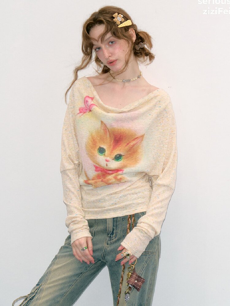 Swaying Collar Cat Knit Sweater【s0000017882】