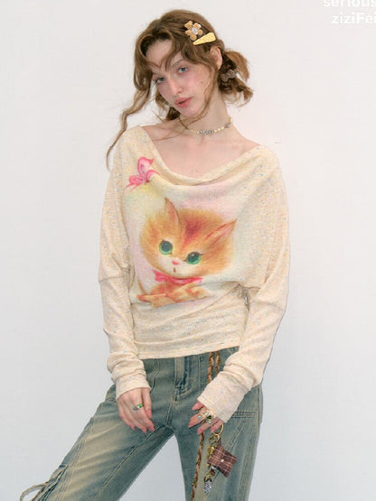 Swaying Collar Cat Knit Sweater【s0000017882】