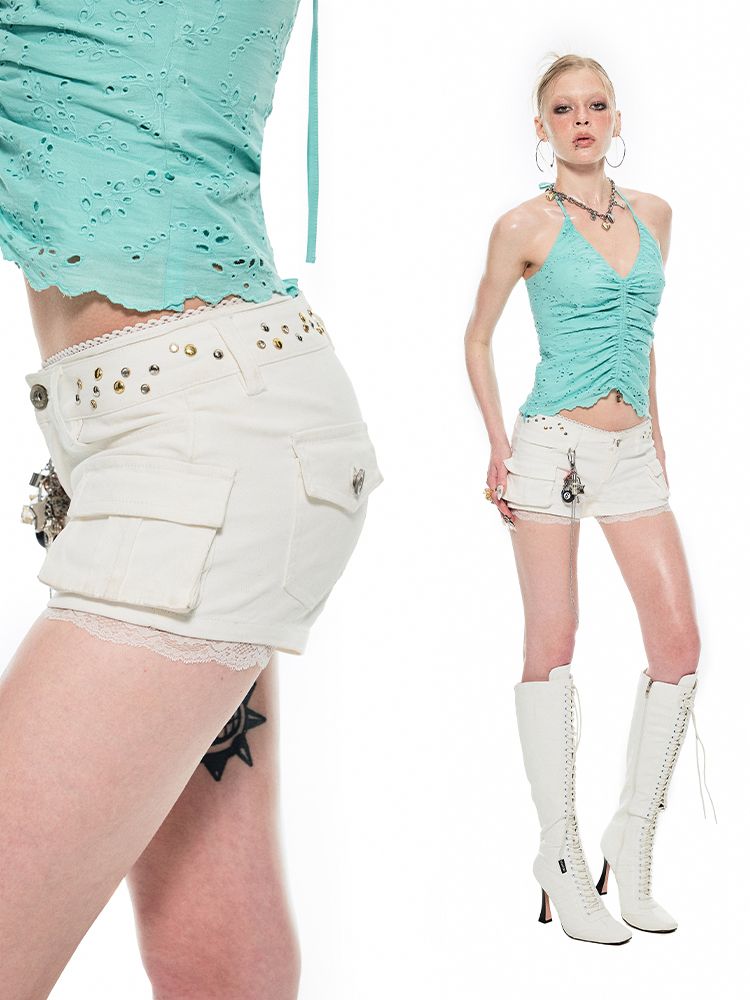 Studeded Workwear Low Waisted Hipster Proportionate Shorts [S0000009429]