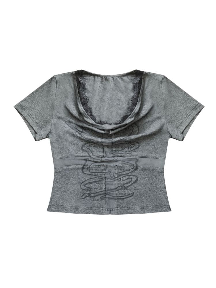 Openwork cross print lace T-shirt【s0000012847】