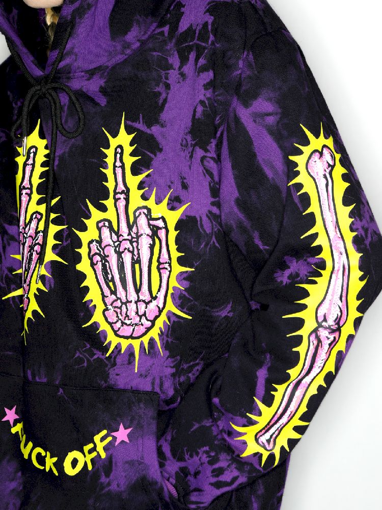 DARK PUNK MIDDLE FINGER TIE-DYE HOODED SWEATSHIRT [S0000010267]