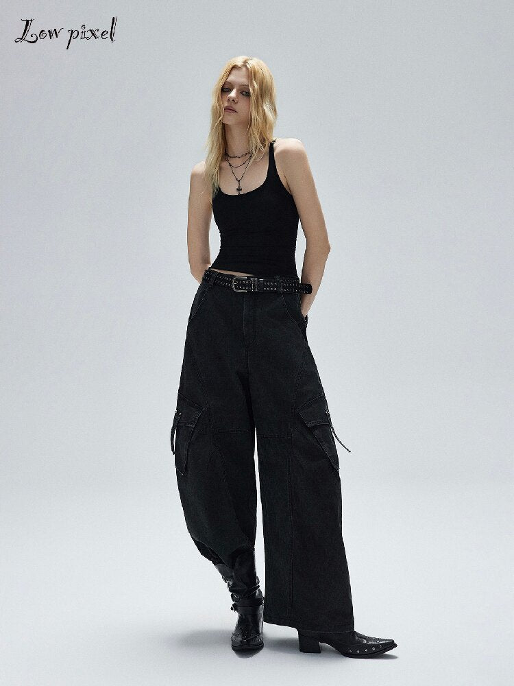 Black Lyocell U-Neck Wide Vest【s0000016251】