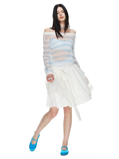 White Bow Strap Lace A-line Skirt【s0000015857】