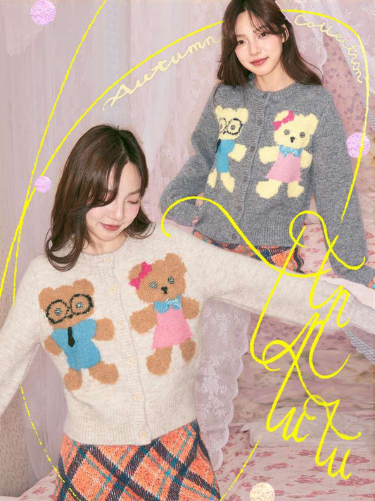 Teddy Bear Knit Crew Neck Cardigan【s0000014494】