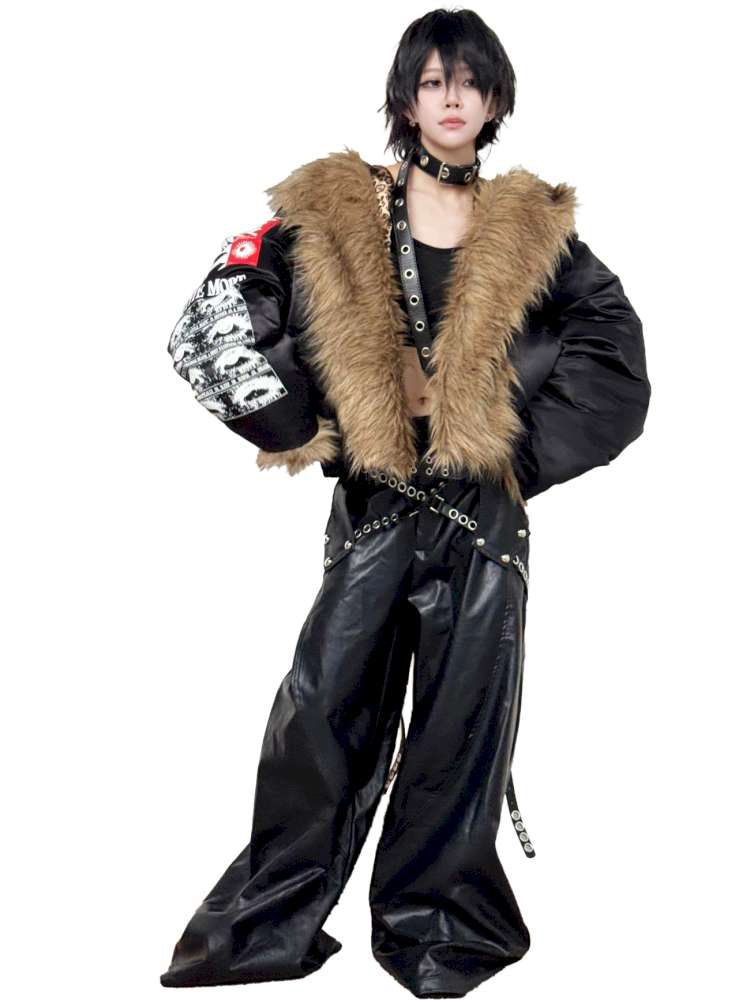 Faux Fur Belted Leather Pants【s0000014535】