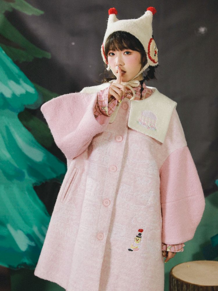 Dollhouse Embroidered Colorblocked Tweed Coat【s0000005691】