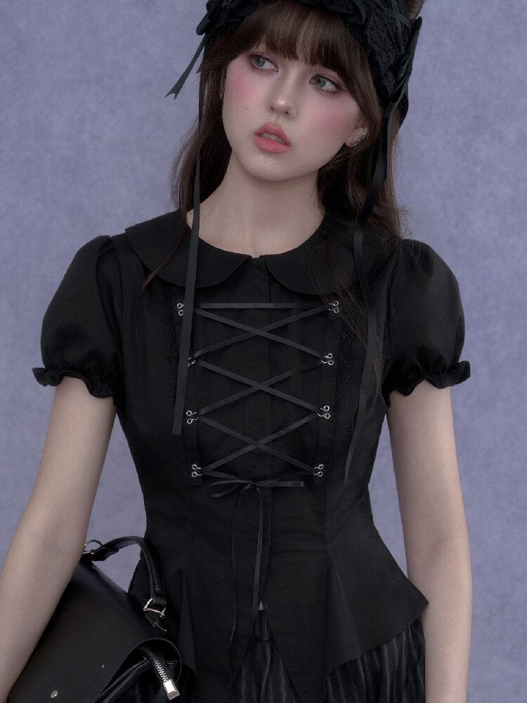 Strappy Puff Sleeve Shirt Top【s0000017272】