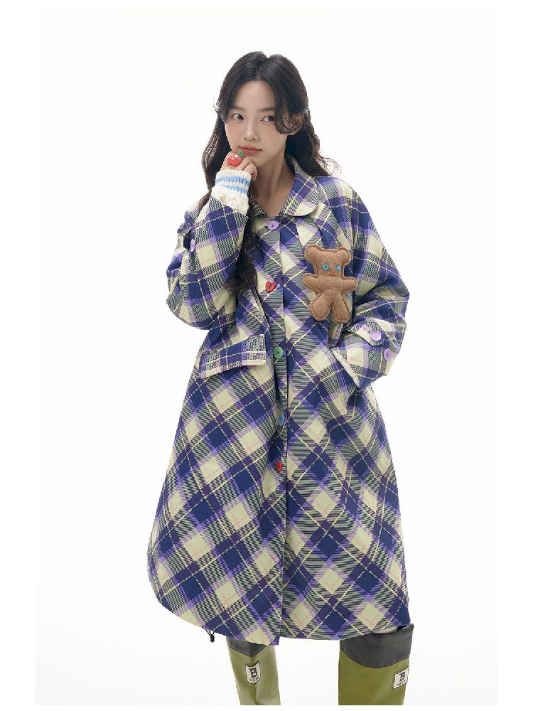 PLAID PLUSH BEAR CLIP COTTON JACKET [S0000010514]