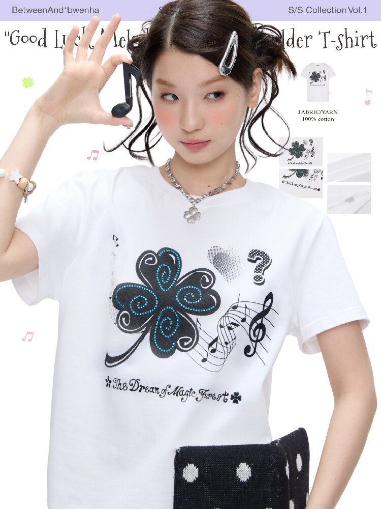 White Melody Shoulder Sleeve T-Shirt【s0000016381】