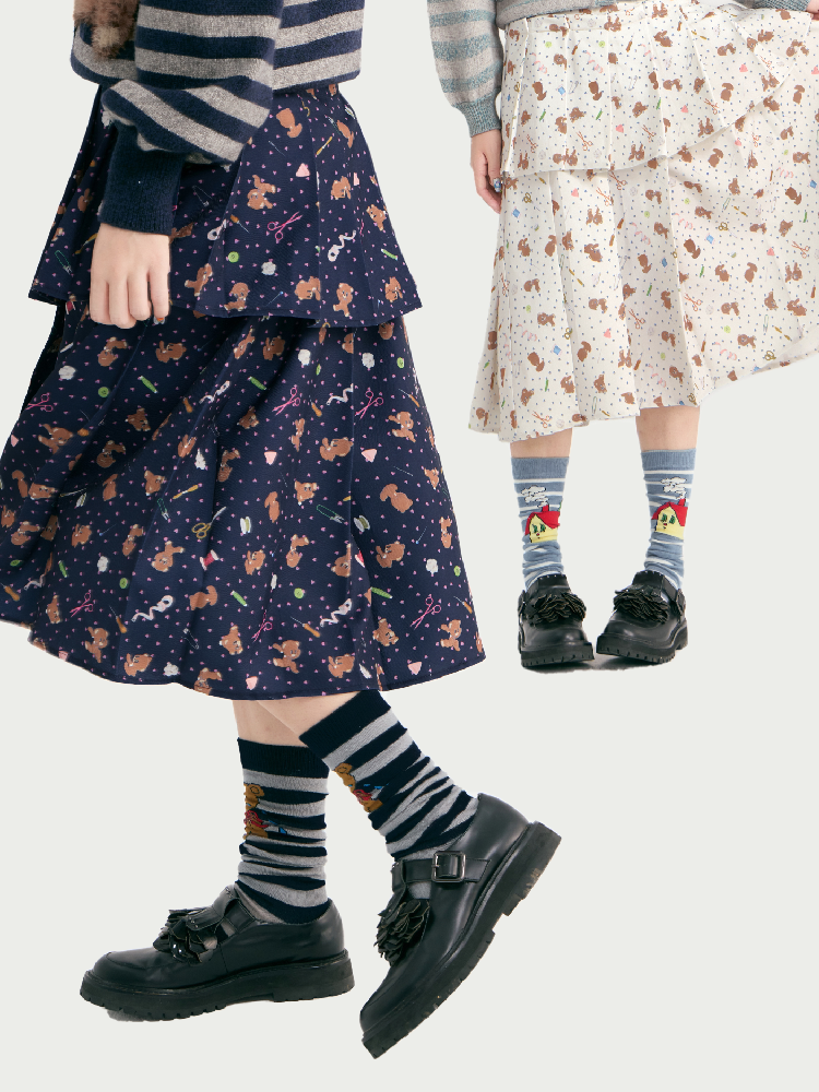 Bear Floral Pleated Short Skirt【s0000018723】