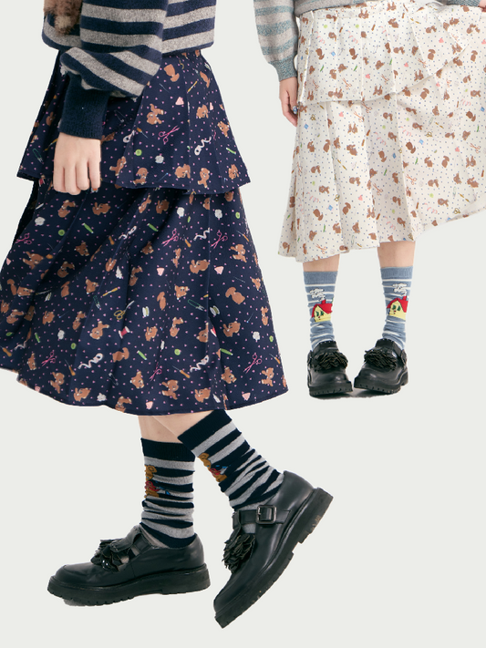 Bear Floral Pleated Short Skirt【s0000018723】