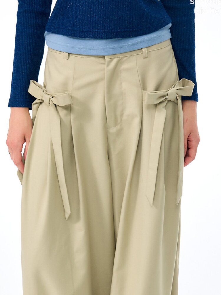 Soft Bow Drape Casual Wide Pants【s0000017874】