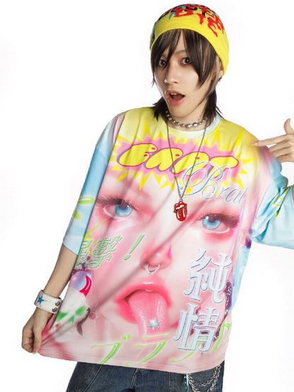 Dopamine Y2k Yabi Print T-shirt【s0000015890】