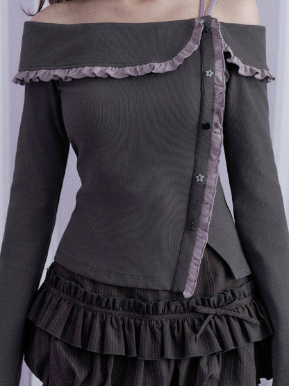 Gray-Purple Off-Shoulder Top【s0000017870】
