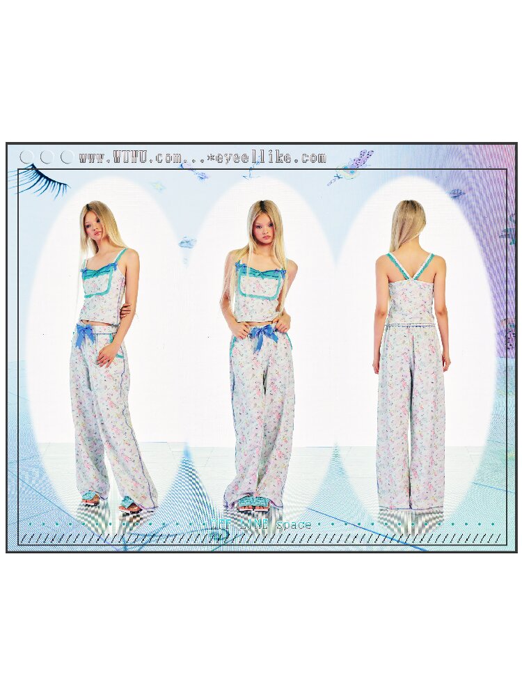 Full Print Color Block Strap Pants【s0000017540】