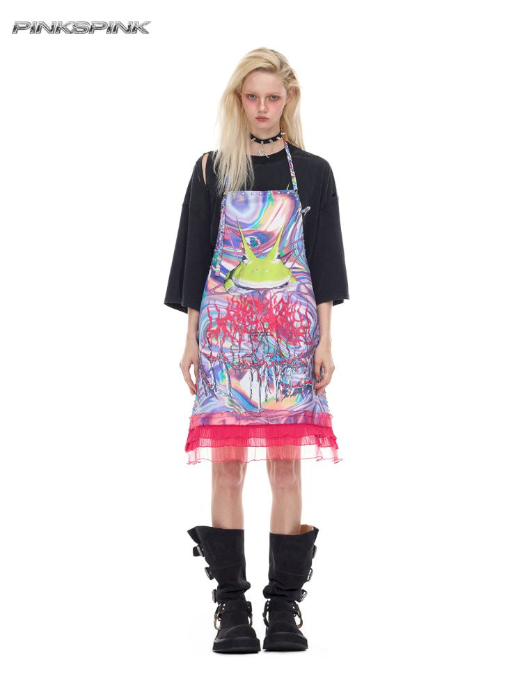 Lace rivet punk lace-up apron【s0000012970】