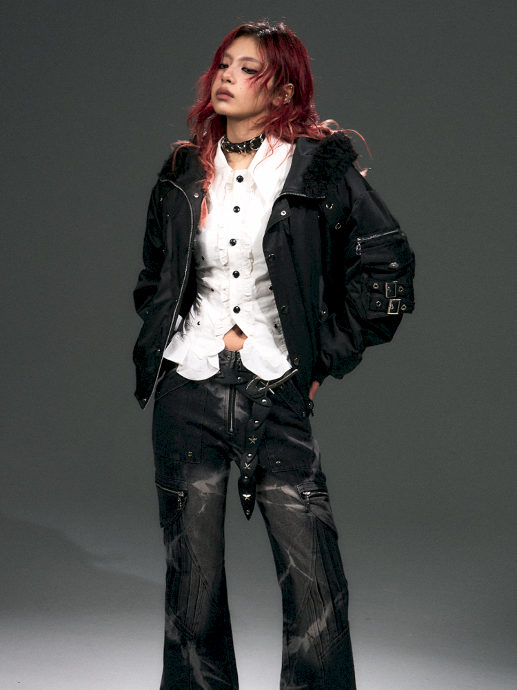 Hooded Fur Loose Bomber Jacket【s0000015096】